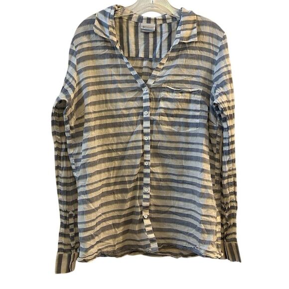 Columbia Women's XL Blue Striped Long Sleeve Button-Up Shirt Casual - Picture 1 of 11
